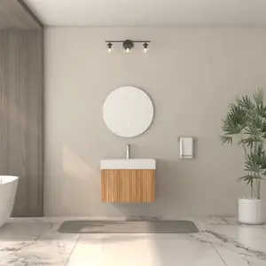 24" Bathroom Vanity with Sink,Wall Mounted Floating Bathroom Cabinet with Integrated Basin Plywood Finish Modern Minimalist Design for Compact Bathrooms Acacia Color