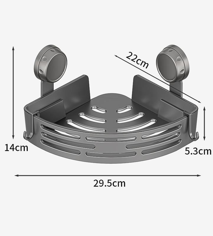 3-Pack Gun Gray ABS Triangular Suction Cup Shower Caddy 3-Tier Corner Shelves No Drilling Bathroom Organizer 40lbs Load Capacity Towels Hook Toiletries Storage Rack with 6 Towel Bar Hooks