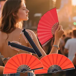 Pack of 2 Large Folding Hand Fans, Chinese Kung Fu Tai Chi Fan Nylon Cloth Fan for Men's and Women's Performances, Dancing, Decoration, Festivals, Gifts