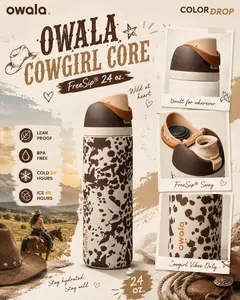 Owala Cowgirl Core 24oz FreeSip Water Bottle – Insulated Stainless Steel Leak Proof Straw Cup Limited Edition Tumbler, BPA-Free, Gym, Beach & Outdoor Sports Bottle