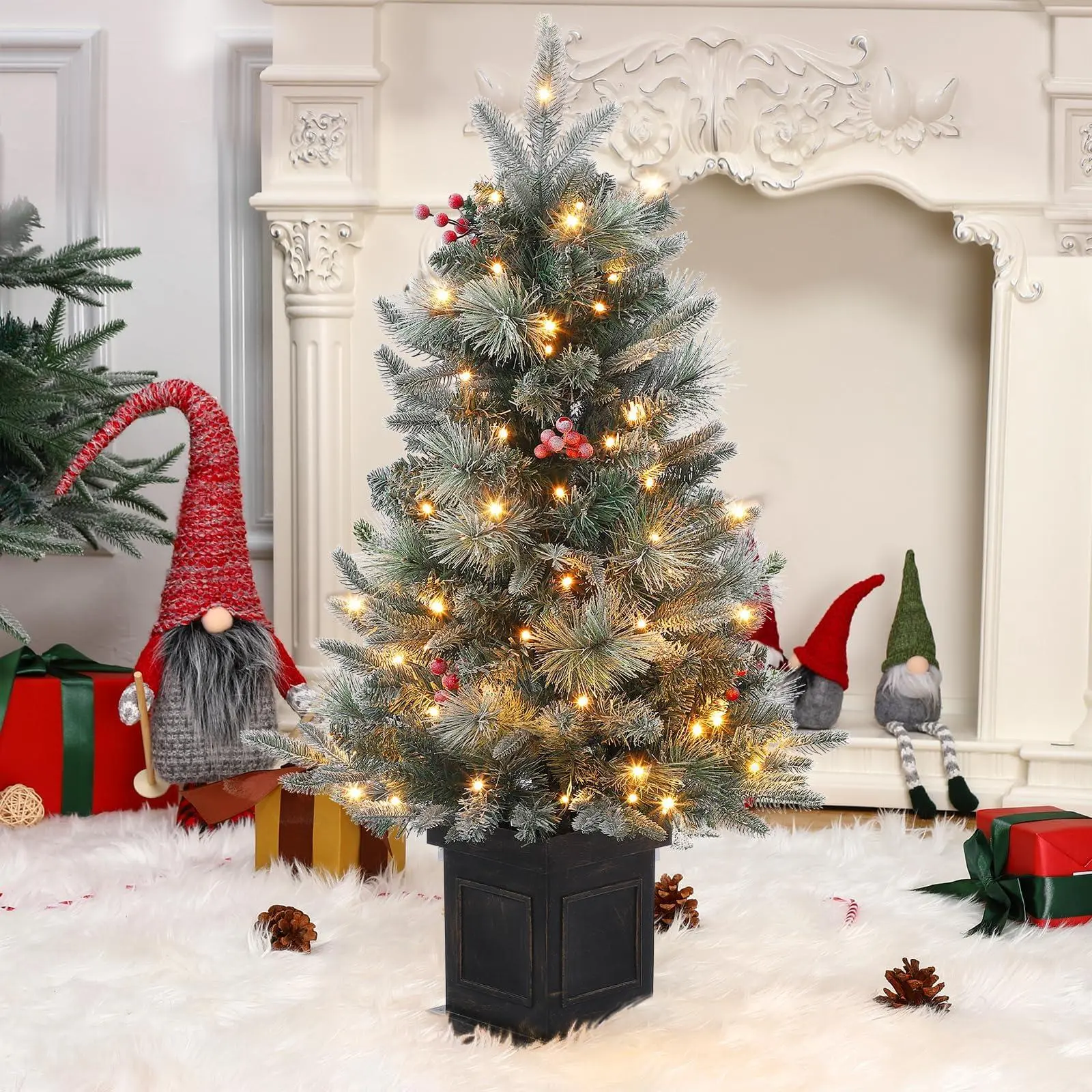 3 FT Small Christmas Tree, Pre-Lit Artificial Trees, Suitable for Parties and Christmas Home Decorations, Xmas Trees with 78 Led Lights, Christmas Decoration for Indoor and Outdoor, Easy Assembly