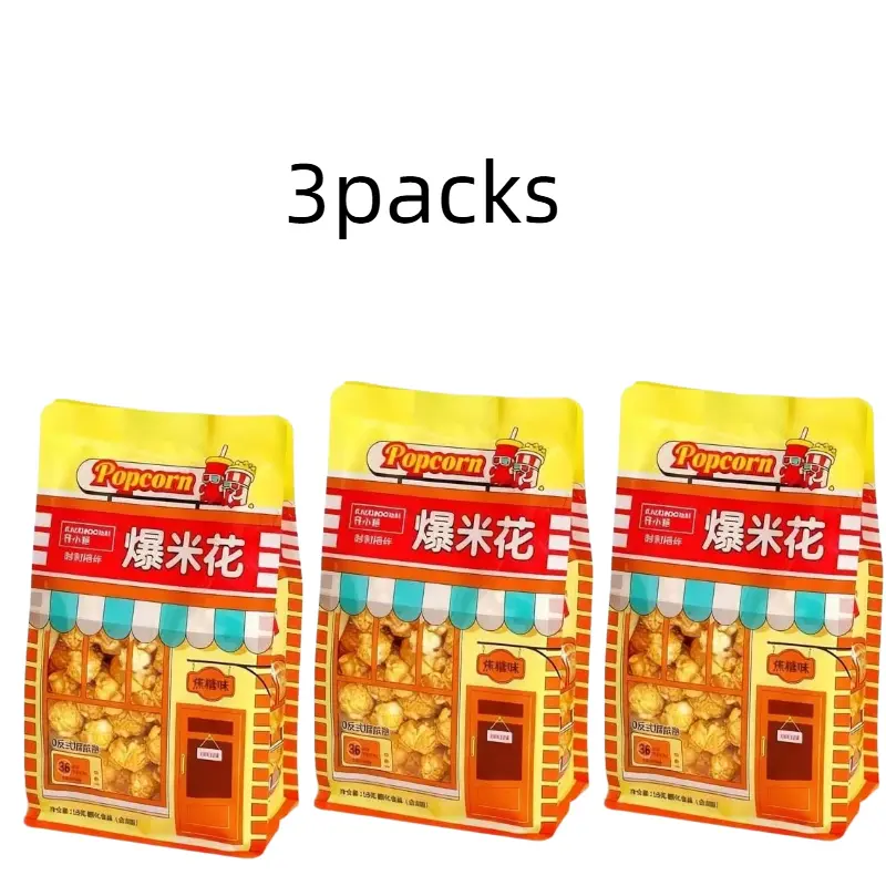 Caramel Popcorn Snacks, 3-Pack Trans Fat-Free Crispy Sweet Coated Popcorn Made In China, 158g Per Individual Bag, Movie Theater-Style Ready-To-Eat Plant-Based Gluten-Free Snack For Party Travel