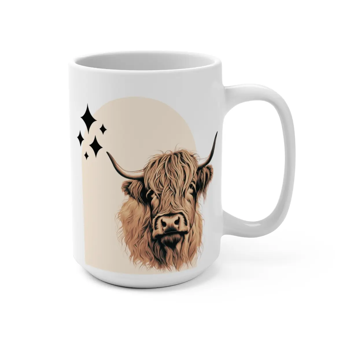 Boho Highland Cow Mug, Large Coffee Cup, Rustic Animal Lover Gift, Farmhouse Kitchen Decor, Unique Ceramic Tea Mug, Nature Lover Drinkware