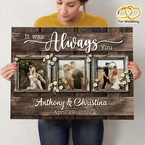2D Flat, 2D Flat Personalized Family Wedding& Anniversary Framed Framed Canvas Print- Custom Photo Collage Wall Art with Floral Accents, High-Quality Wrapped Framed Framed Canvas Frame Valentine's Day Decor, Ho, Fathers's Day, Independence Day, Juneteenth