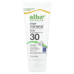 Alba Botanica Sheer Mineral Face Sunscreen Lotion, SPF 30, Fragrance Free, 2 fl oz (59 ml)