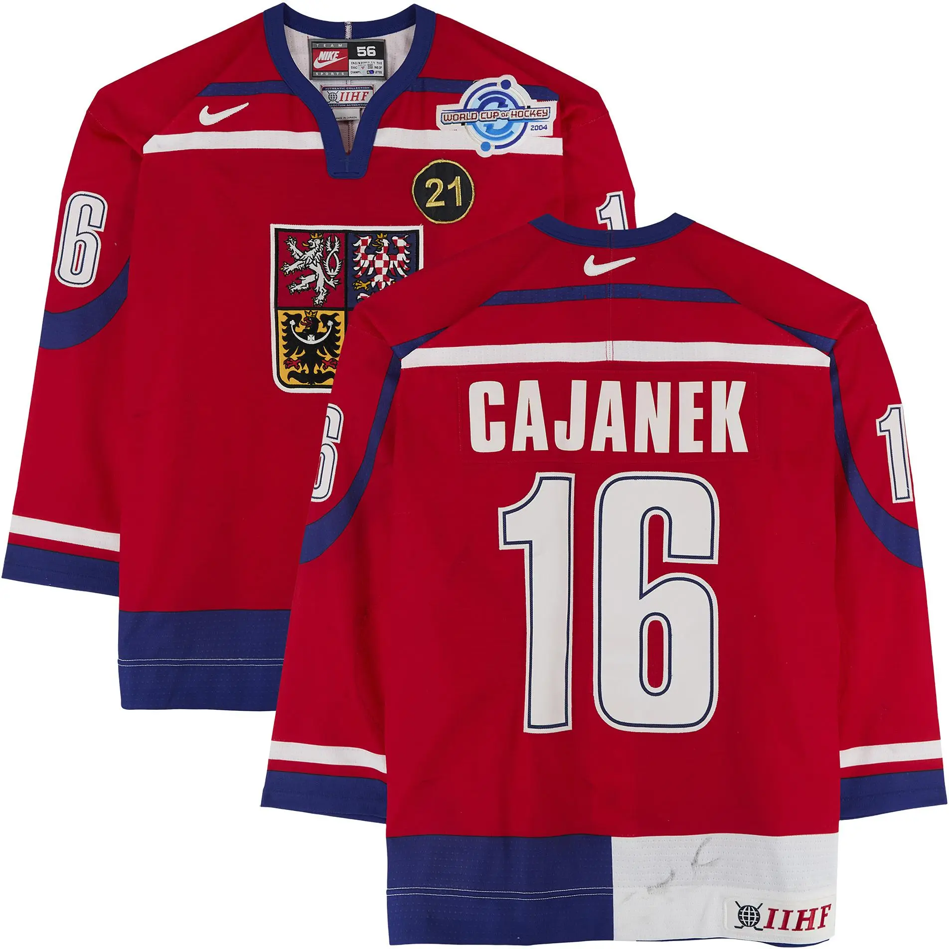 Petr Cajanek Team Czech Republic Game-Used #16 Red Jersey vs. Team Germany on September 3, 2004 - Fanatics Authentic Certified