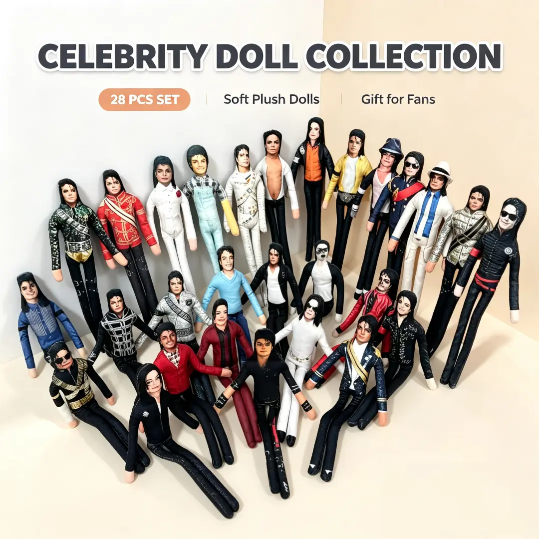 28‑Pcs Michael Jackson Celebrity Doll Full Collection Set, Bendable Soft Plush Dolls with Assorted Iconic Outfits, Complete Collectible Toy Set, Unique Gift for King of Pop Fans & Collectors