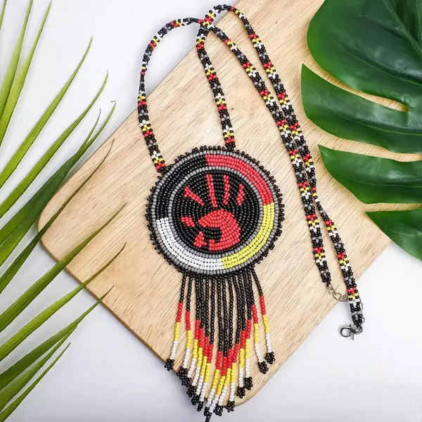 MMIW Handprint Beaded Choker Necklace Premium Native American Style Cultural Justice Accessories Cultural Heritage Accessories