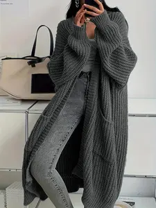 Women's Plain Drop Shoulder Pocket Cardigan, Casual Long Sleeve Open Front Knitwear for Daily Wear, Ladies Clothes for All Seasons??gift?? Fit Winter