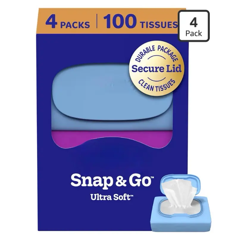 Snap & Go Ultra Soft Facial Tissues, 4 or 9 On-the-Go Packs, 25 Tissues per Pack, 3-Ply, Packaging May Vary Napkin