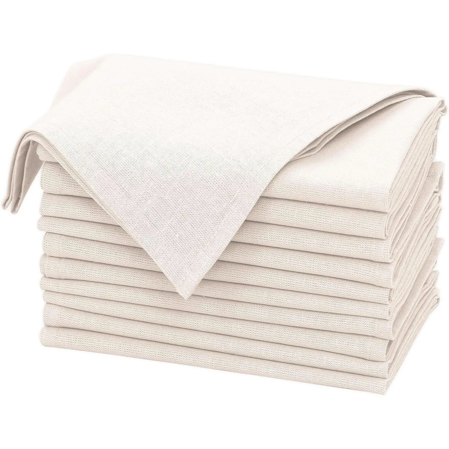 Linen Napkins Set of 12, 18x18 Cloth Napkins, Cotton Linen Blend Napkins Cloth Washable, Soft, Reusable Dinner Napkins for Wedding, Parties, Christmas, Thanksgiving, Everyday Use - Ivory