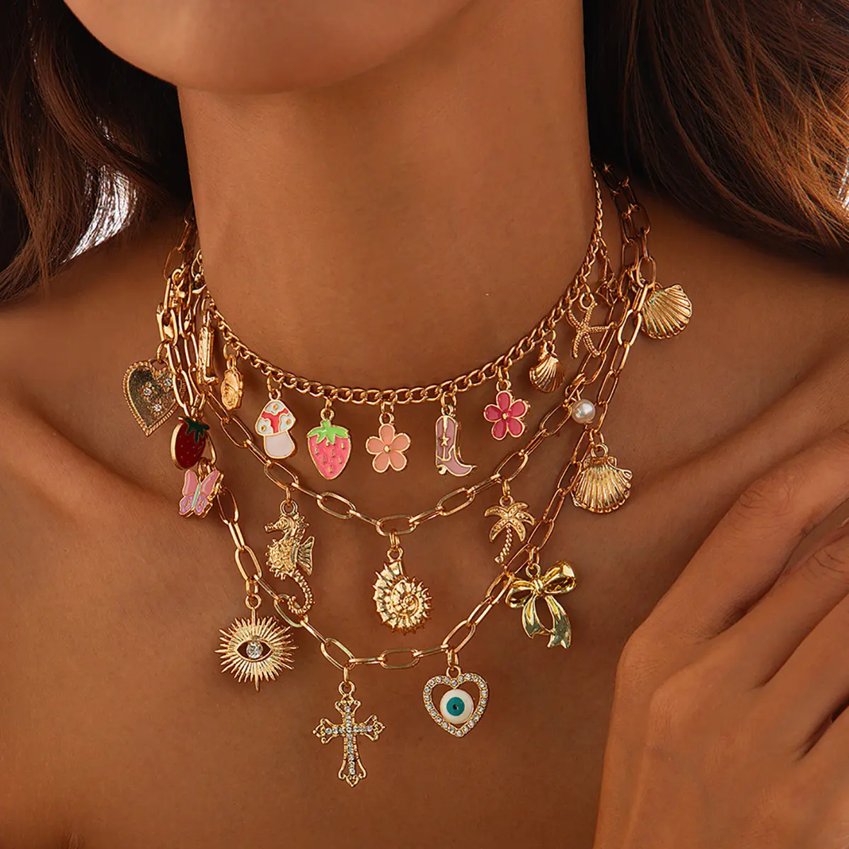 Ocean style fishtail imitation pearl fringe necklace beach starfish shell pendant necklace
