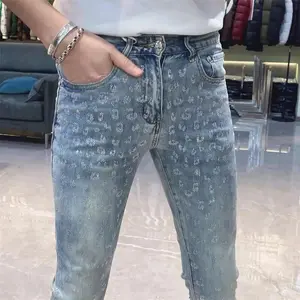 European Style High Skinny Jeans Men's Blue Hot Drilling Elastic Versatile Men's Pantalon Vaqueros Hombre