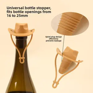 Silicone Wine Stopper Creative Cowboy Hat Bottle Stopper Food Grade Silicone Freshness Seal Stopper Fits 16 to 25mm Bottle Openings Kitchen Utensils