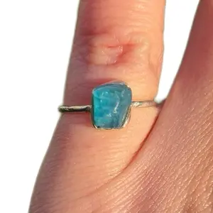 Sterling Silver Neon Apatite Rough Stone Ring