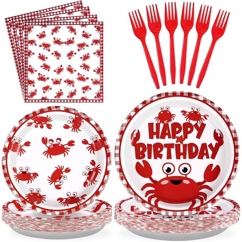 96PCS Crab Birthday Party Decorations Crab Plates and Napkins Disposable Paper Tableware for Baby Shower, Picnic, BBQ, Seafood Boil Birthday Party Supplies, Serves 24