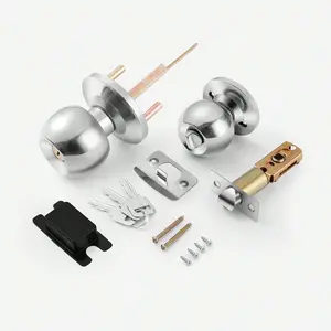 Brushed Stainless Steel Front Door Handle with Lock and Key – Standard Round Design, Suitable for Indoor and Outdoor Use, with Privacy Function, Privacy Door Knobs, Door Hardware