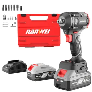 Nanwei 20V Brushless Electric Impact Wrench 350N M High Torque Dual Speed Control LED Light Lithium Ion Battery Powered Car Repair Tool with 2 4 0Ah Batteries and Charger Ergonomic Anti Slip Grip tire change auto repair Replacement Pack