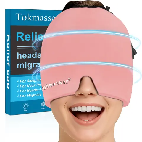 Headache Relief Hat with Drawstring,Migraine Headache Relief Cap,Eye Mask for Eye Bags,Tension and Stress,Cooling Gel Hat Head Wrap for Migraine,Tension,Stress
