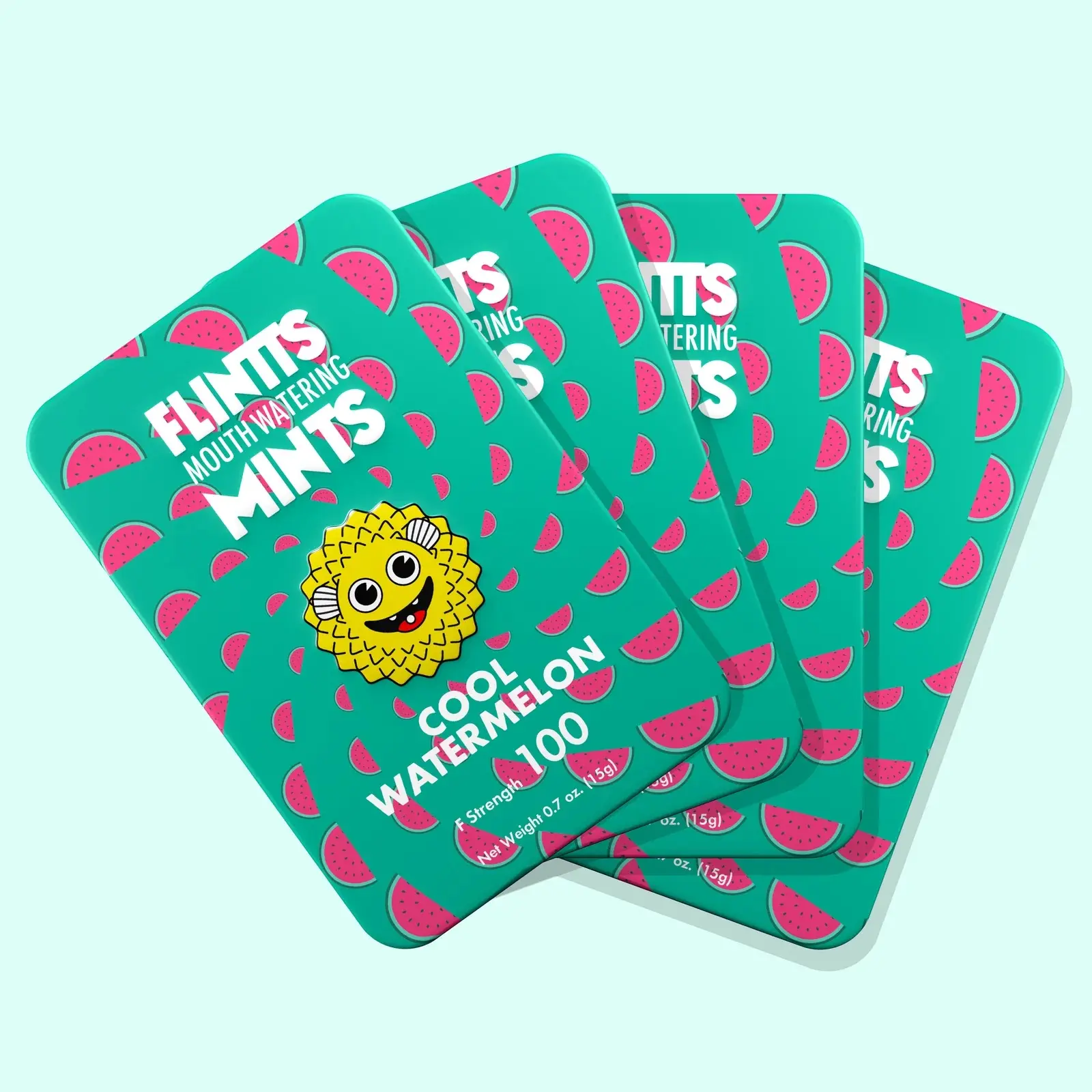 Flintts Mouth Watering Mints 4 Pack - Cool Watermelon F 100 - Natural Flavors, Sugar-Free & Vegan, Dry Mouth Mints