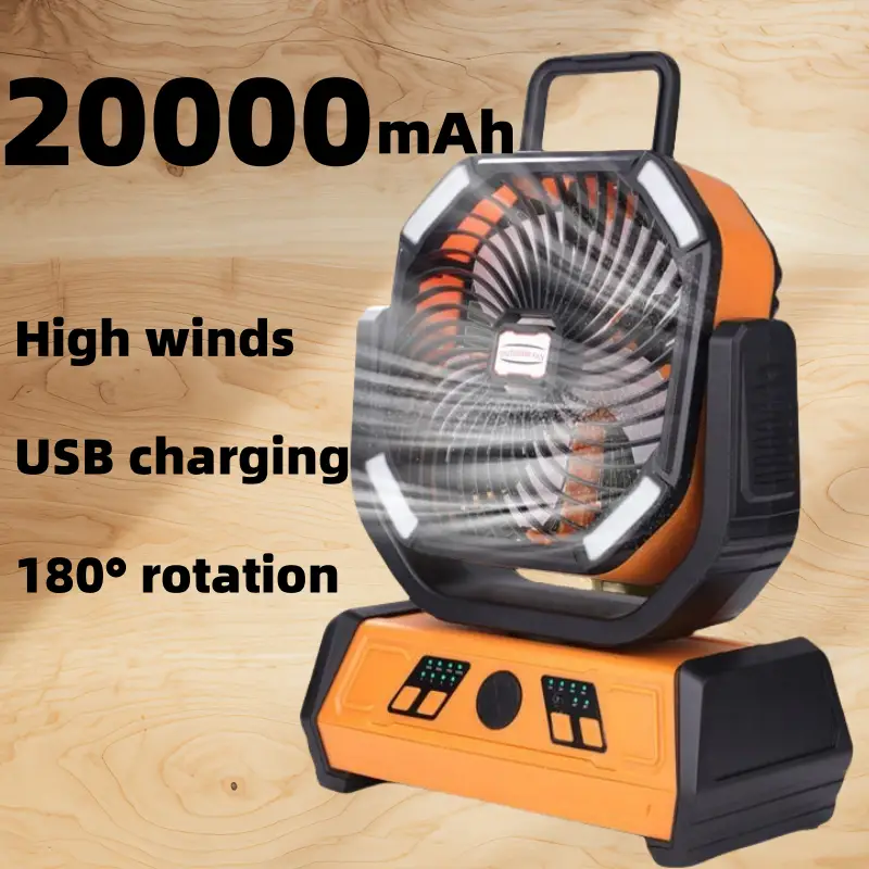 Rechargeable Camping Fan with LED Light, Portable Multi-functional Fan with 360° Rotating Hook, Oscillating Emergency Camping Fan Cordless Rotatable B