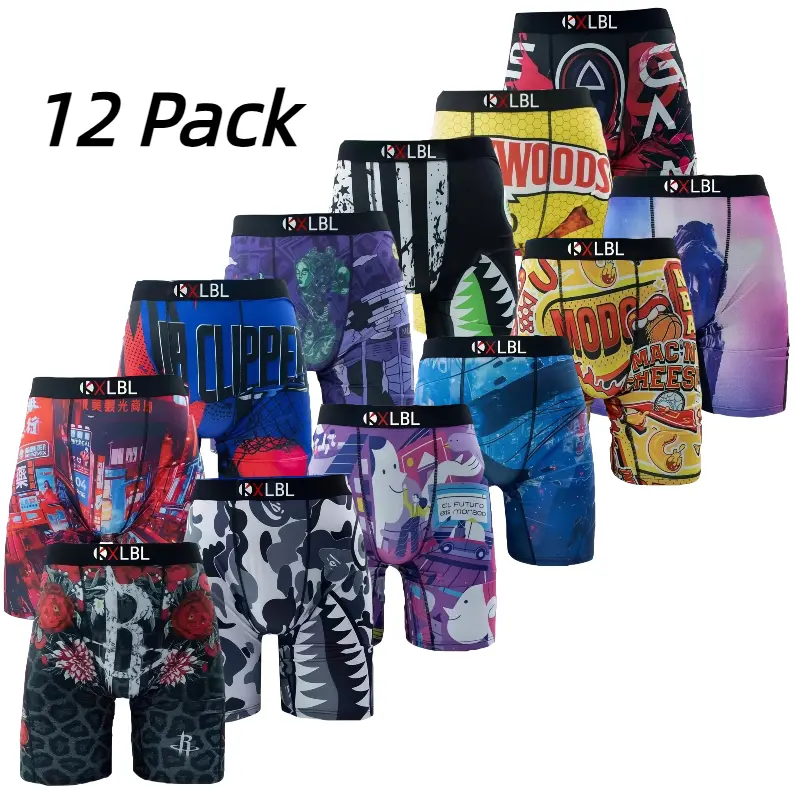 KXLBL Men's Boxer Briefs 12-Pack, Breathable Comfortable Patterned Underwear with 12 Assorted Prints for Everyday Wear, Menswear, Boxer Briefs Set