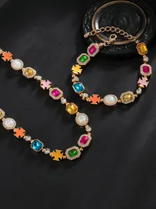 Elegant Zircon Jewelry Set, Unisex Necklace and Bracelet Combo, Perfect Gift for Couples, Ideal for Birthdays and Special Occasions