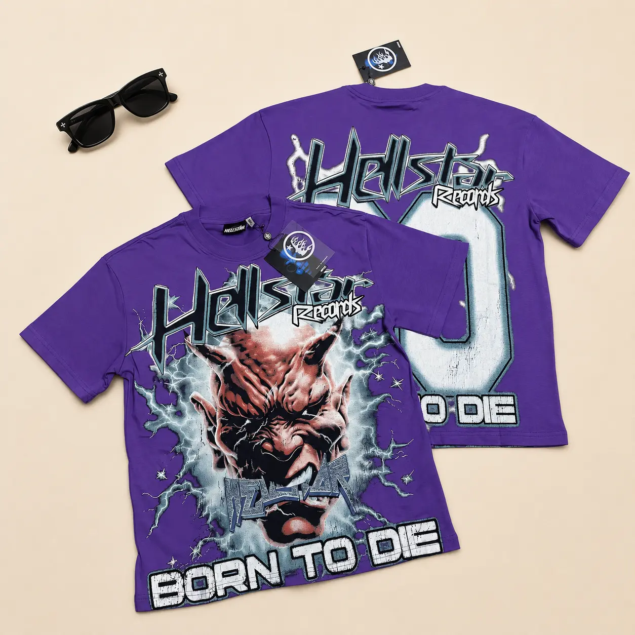 Hell star Born To Die Demon Graphic T Shirt TikTok Viral Streetwear Tee Purple Y2K Opium Goth Punk Rap Tee Oversized Harajuku Short Sleeve Top Unisex Summer Rave Festival Concert Outfit Men Women