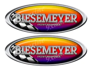 Two Biesemeyer Racing Oval Stickers 15"x5"- Rendered to look puffy