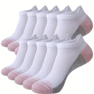10Pairs Breathable Cotton Hybrid Flat Bottom Socks - Soft, Anti-Wear Foot Low Top Sports Socks for Women All Season