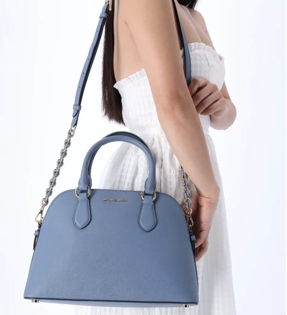 Pre-owned MICHAEL KORS Leather Tote Bags Veronica Medium Dome Satchel Crossbody Denim Blue Saffiano Leather