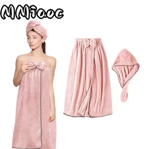 2PCS Women's Adjustable Microfiber Hair & Body Towel Wrap - Super Absorbent Quick-Dry Spa Robe with One-Hand Tie Closure, Pink Bath Cover for Gym, Sauna, Shower - Soft Post-Swim Wrap headband stretchy girl women skin care