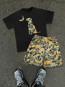 Men's Round-Neck Camouflage T-Shirt and Drawstring Shorts Set—Perfect for All Seasons, a Classic Holiday Gift