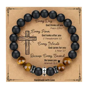 Faith Bracelet with Black Onyx & Tiger Eye Stones - Handmade, Inspirational Bible Verses Design, Perfect for Baptism, Confirmation, Easter, Birthdays & Graduations, Festive Accessory | Inspirational Bracelet | Durable Bracelet