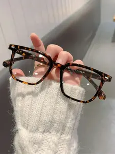 Tiger Print Square Frame Glasses, Fashionable Unisex Anti-Blue Light Eyewear, Stylish Work Glasses for All Seasons, Daily Wear Accessories, Tortoiseshell Glasses