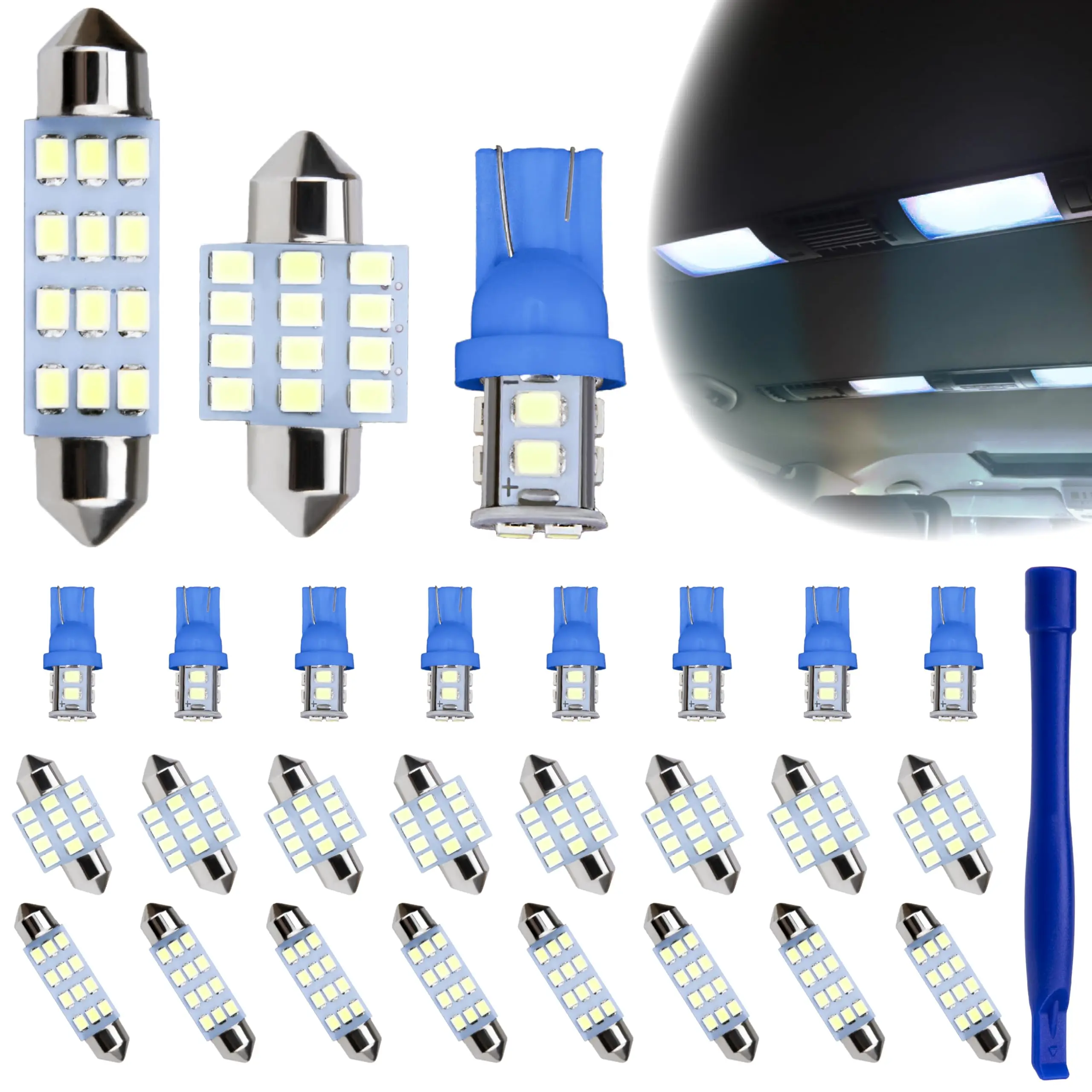 24-Pcs LED Dome Bulb Kit - T10/31mm/42mm Festoon Auto Parts Accessories, Interior Ambient Light for Map & Door Lighting