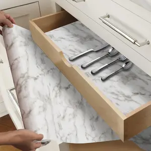 NEW Drawer and Shelf Liner for Kitchen Cabinet Non-Adhesive Fridge Liner Washable Reusable Easy to Clean Non-slip Liner for Cabinets,Dresser,Bathroom Cupboard Drawers, White Marble 12 in x 20 FT x 2 Rolls