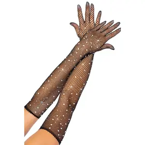 Rhinestone Fishnet Gloves