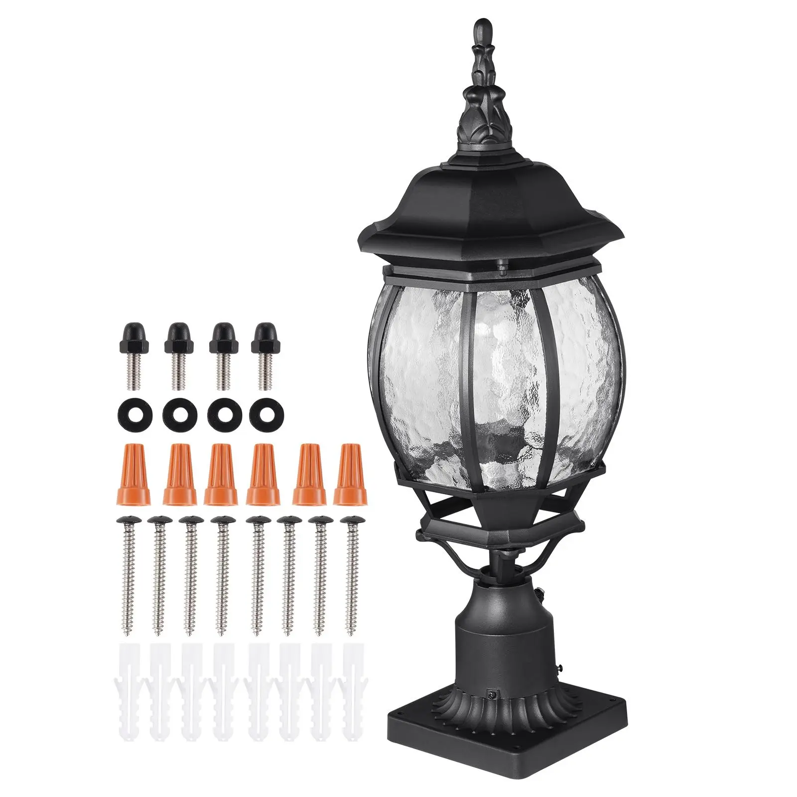【Fallpicks】VEVOR 2-Pack E26 Dusk to Dawn Outdoor Post Lights, 20.87in Waterproof Tempered Glass Lanterns, 3.5in Pier Mount Base, Lightning-Proof Exterior Pole Fixture with Screws & Hardware Set, Automatic Switch for Entry Garden, Patio