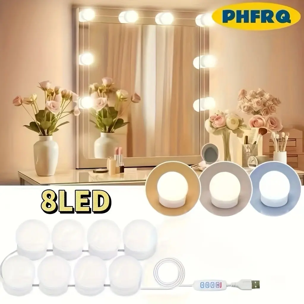 8 LED Adjustable Color Temperature Makeup Mirror Bulbs, Adjustable Leds, Led Light Vanity, Interior Led Lights, USB Interface for Home Decoration, Perfect Gift for Makeup & Bedroom Use