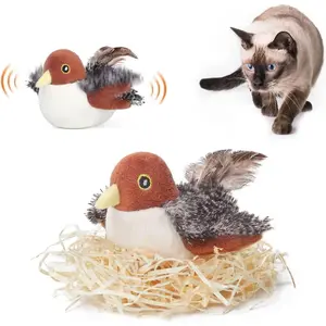 Rechargeable Flapping Bird Cat Toy – 4" Touch-Activated Sparrow with Chirping Sound & Catnip, Interactive Kicker Toy for All Cats
