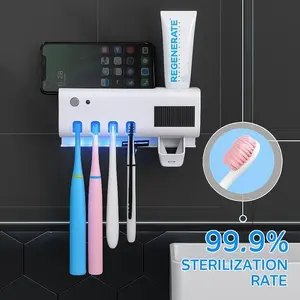 Bathroom Toothbrush Holder with 4-Slot Design for Organizing Toothbrushes & Toothpaste Neatly 99.9% Sterilization Rate