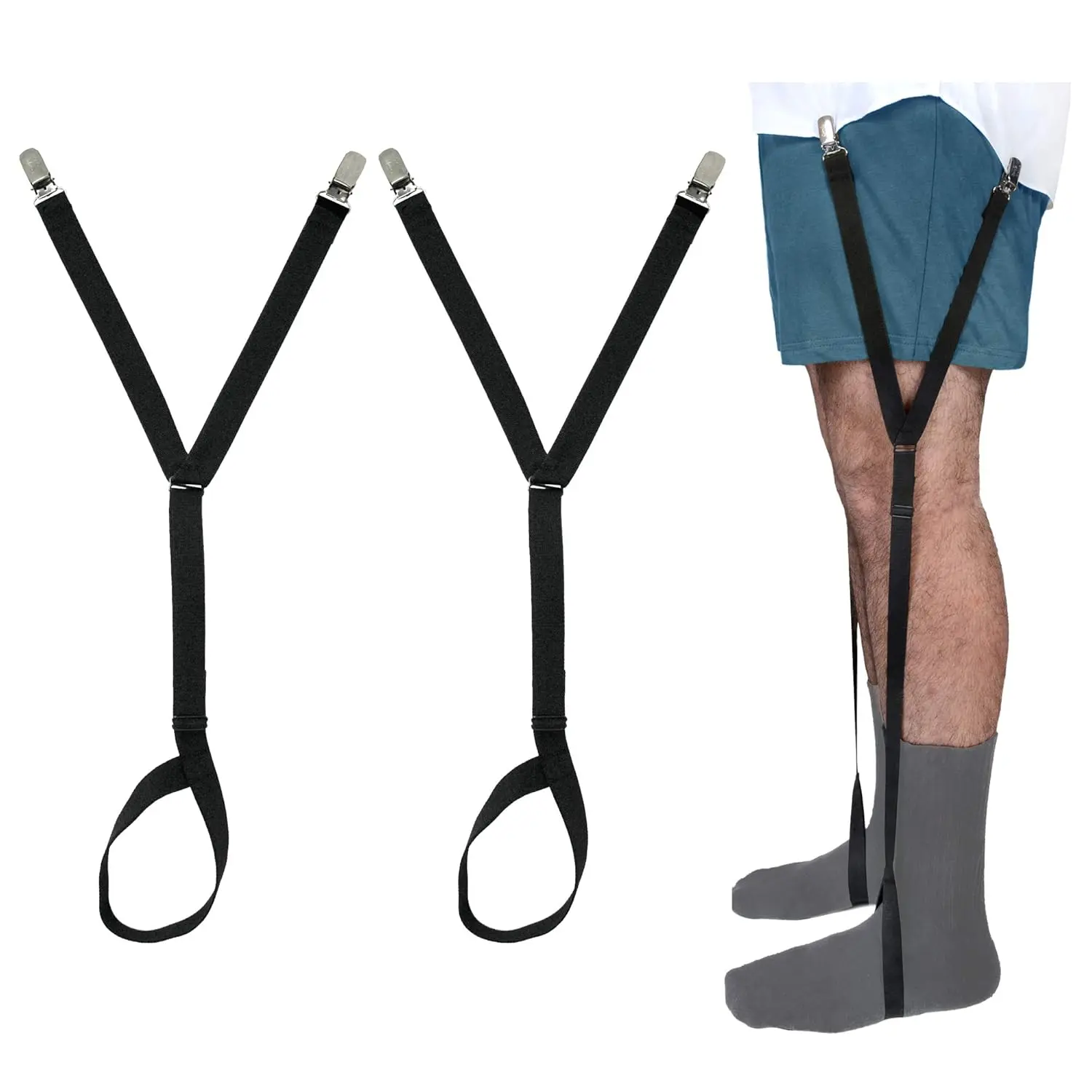 Comfy Clothiers Adjustable Shirt Garters for Men and Women - 25 Inches Elastic Stirrup Shirt Stays - Keeps Shirts Tucked In All Day - Easy-to-Wear Garter Straps with Foot Loop - Black