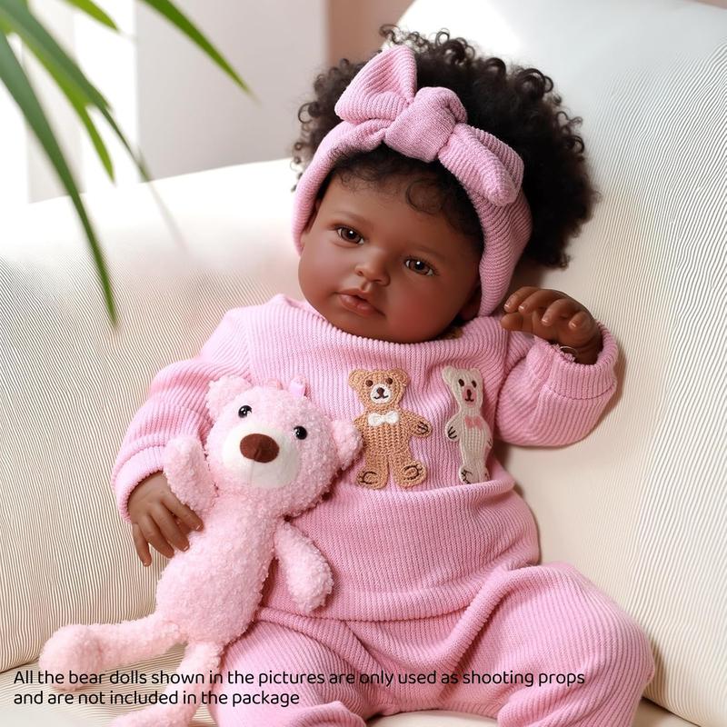 BABESIDE 20" Reborn Doll 8 Piece Set with Cloth Body & Vinyl Dark Skin Includes Gift Box Feeding Accessories Perfect for Christmas New Year Birthday Gift