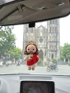 Handmade Crochet Jesus Car Hanging | Sacred Heart Jesus Amigurumi Ornament | Christian Car Charm, Catholic Gift & Rearview Mirror Decor