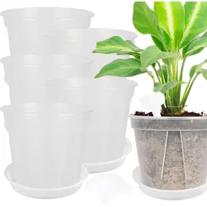 5 Set 7 Inch Transparent Plastic Garden Pots with  - Planter with Drainage Hole for Indoor and Outdoor  - Includes 10  Labels
