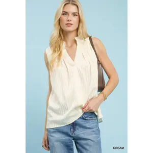 Umgee Sleeveless Textured Split Neck Top