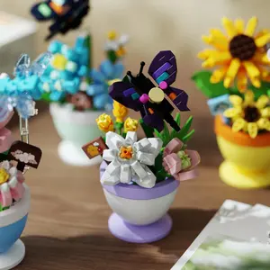 Plant Potted Design Building Toy, 1 Box Simulation Flower Stem Building Blocks Toy, Home Decoration Ornament, Creative Birthday Gifts