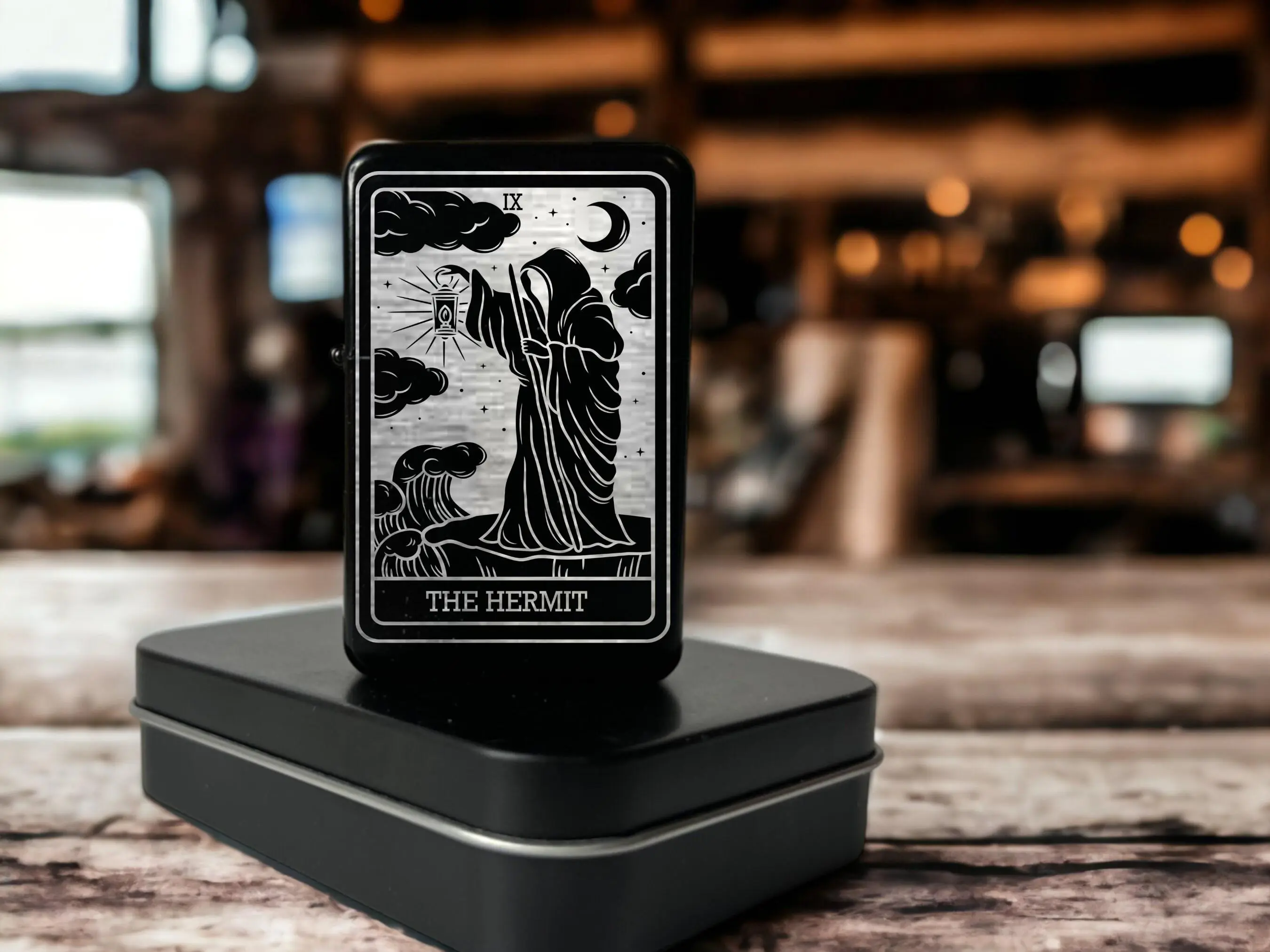 Engraved The Hermit Black Tarot Card Lighter, Spiritual Gift for Tarot Enthusiasts, Lighter Accessories, Tarot Enthusiast