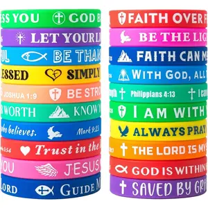20 Pcs Silicone Bible Verse Bracelets Bulk Cute Colored Christian Wristbands Comfortable Lightweight Perfect Religious Gifts for Men Women